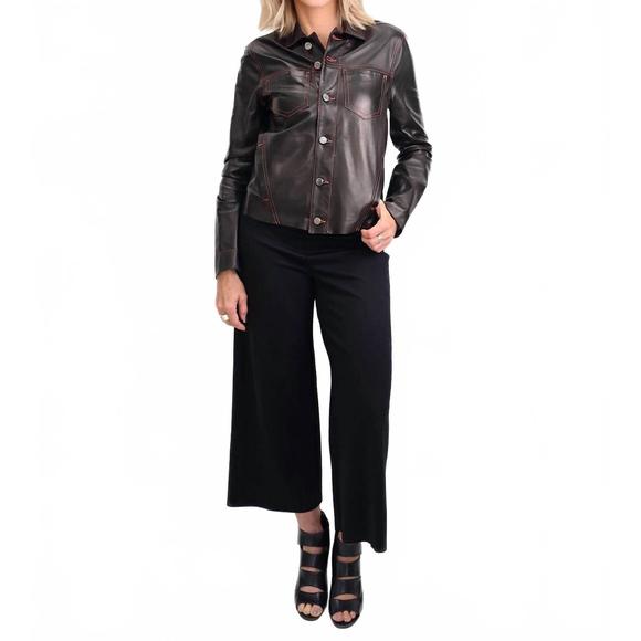 NEW BLU ICE crop stiched leather jacket in black